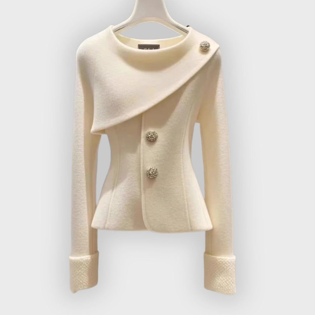 Christa | Asymmetrischer Blazer mit Knöpfen, luxuriöse, taillierte Jacke für Freizeit und Abendgarderobe