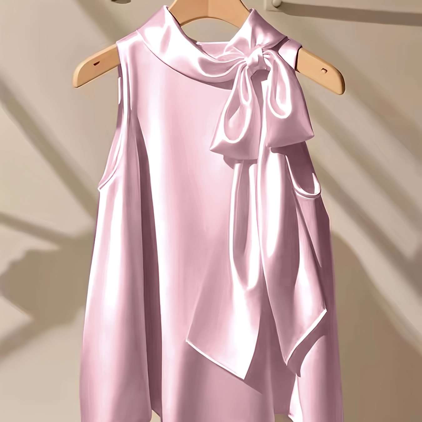 Azae | Mouwloze damesblouse met strik, elegant, effen, ronde hals