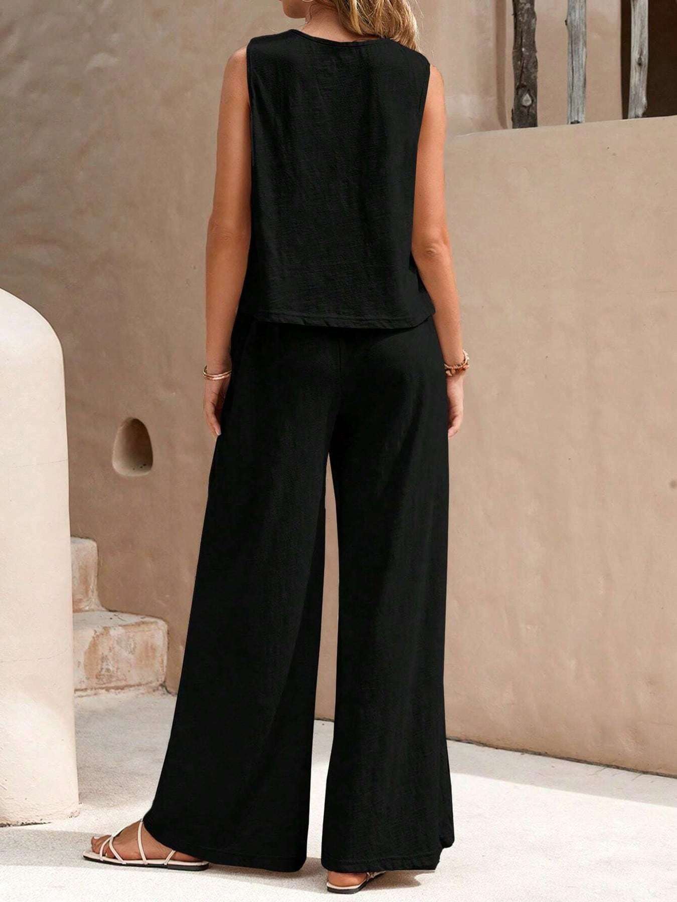 Zuna | Zomeroutfit voor dames – Set met casual tanktop en wijde broek