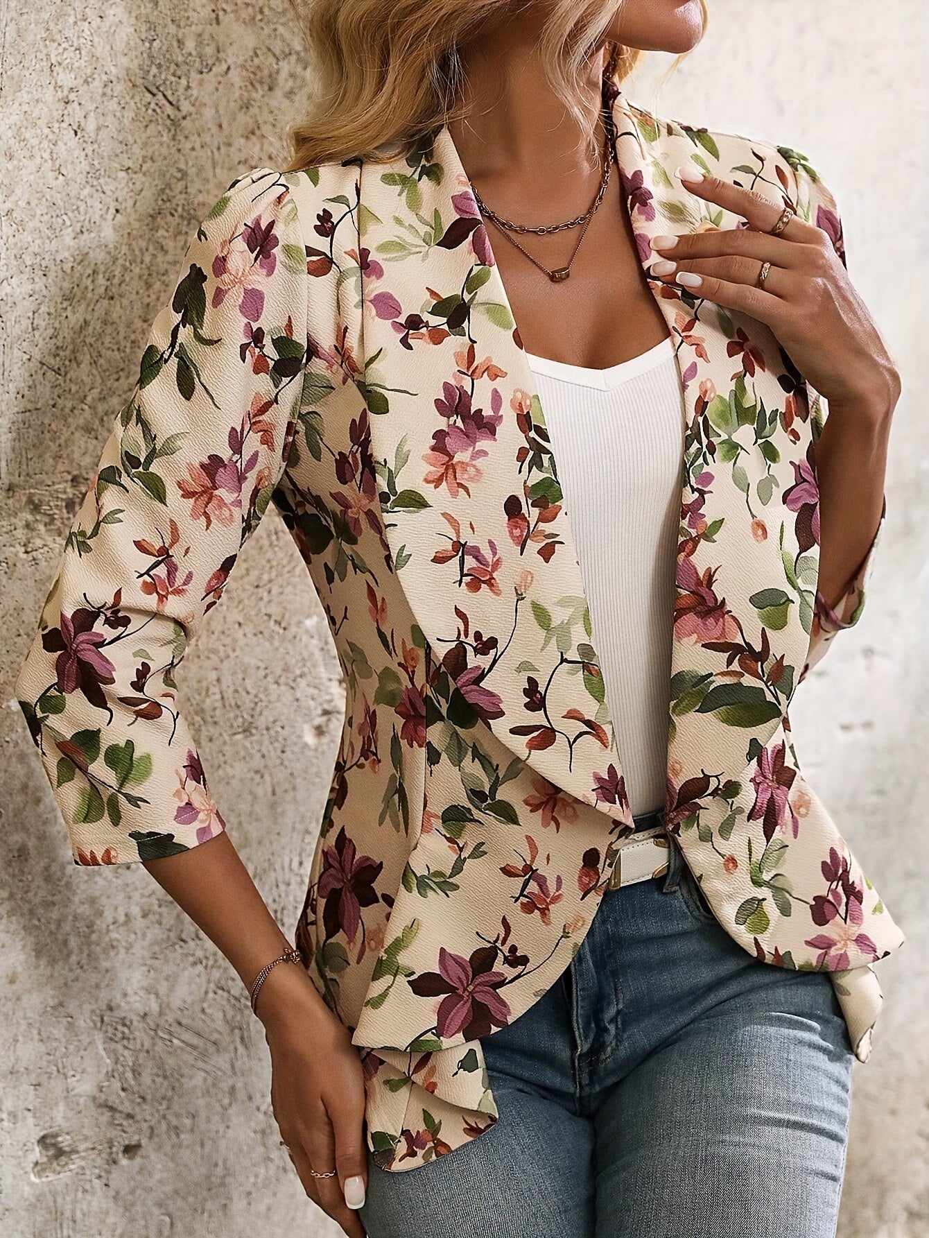 Myrilla | Dames blazer met bloemenprint – elegante blazer met rucherand, lichtgewicht en ademend
