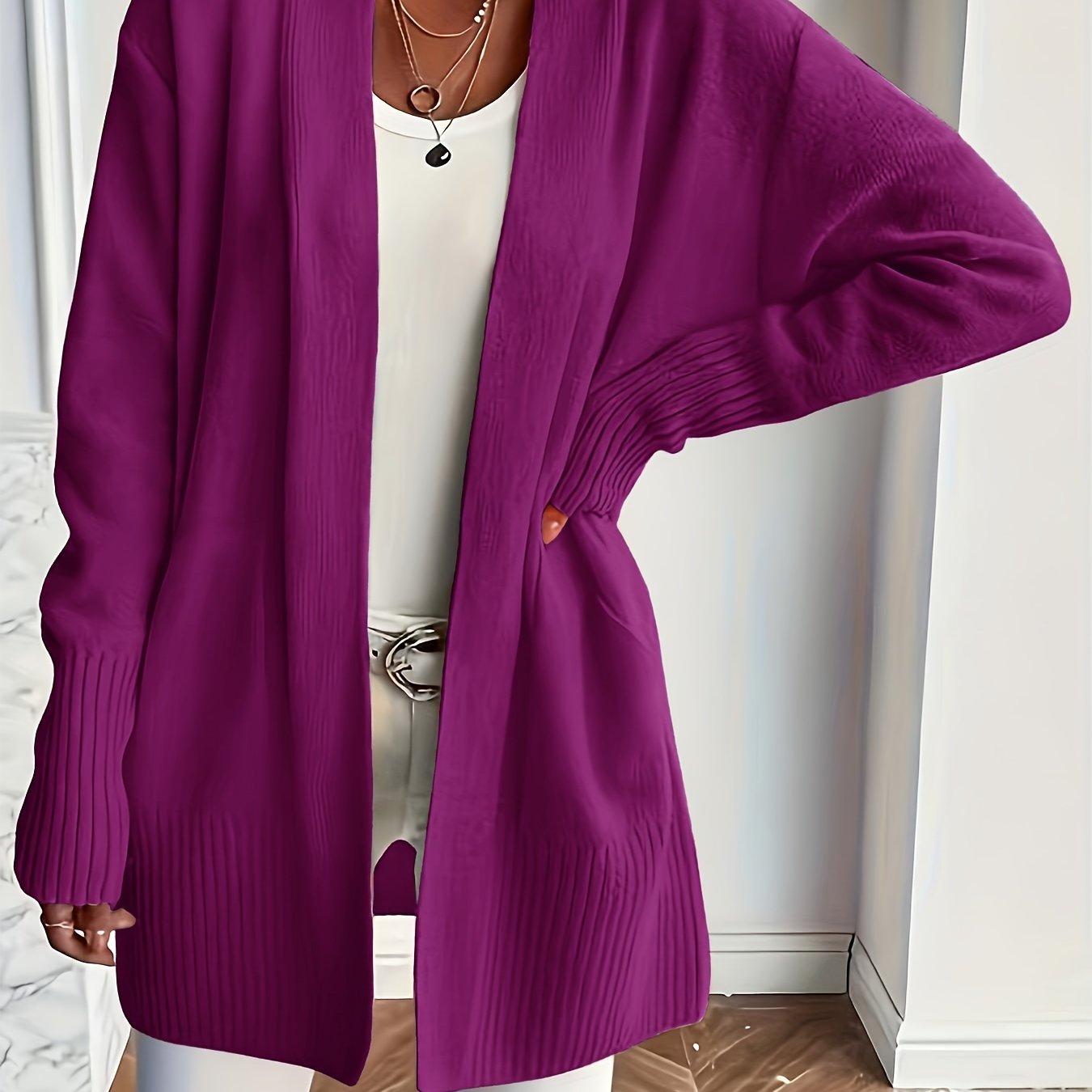 Rosavine | Gilet en maille ajourée pour femme - Coupe décontractée, manches longues, gilet confortable et décontracté avec poches