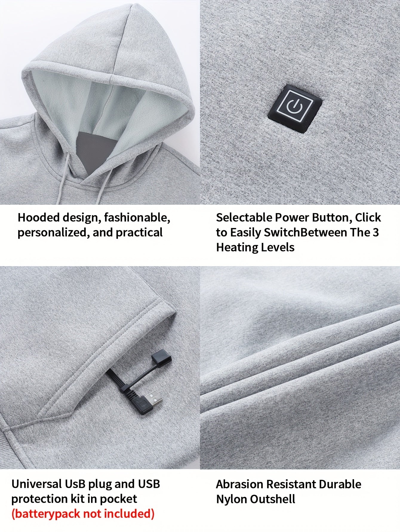 Aarne | Verwarmde hoodie voor heren met 7 verwarmingszones – USB-oplaadbare elektrische jas