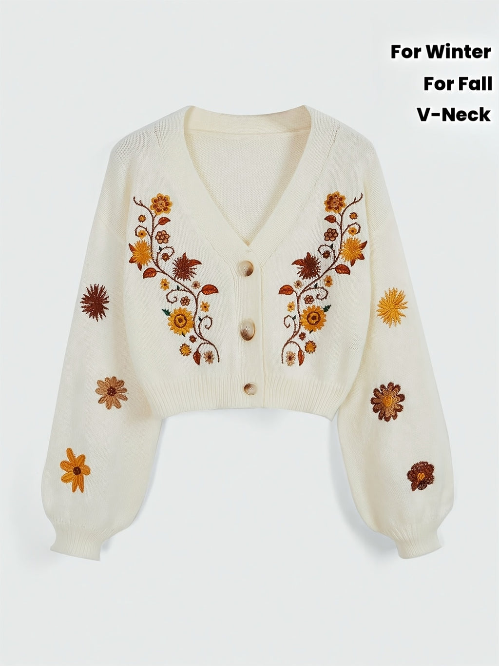 Orinae | Elegante dames cardigan met bloemen – Trui met lange mouwen en V-hals, geborduurd