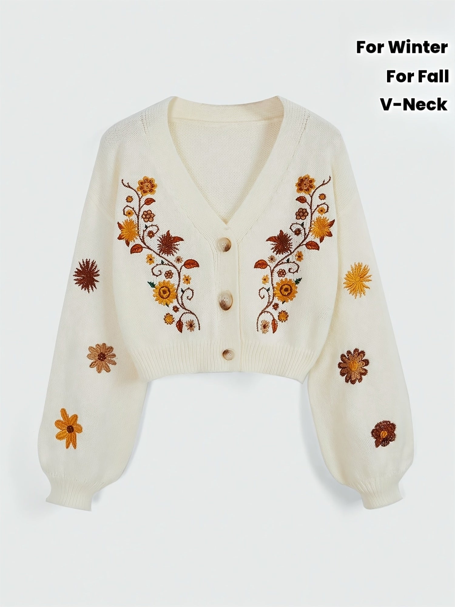 Orinae | Elegante dames cardigan met bloemen – Trui met lange mouwen en V-hals, geborduurd