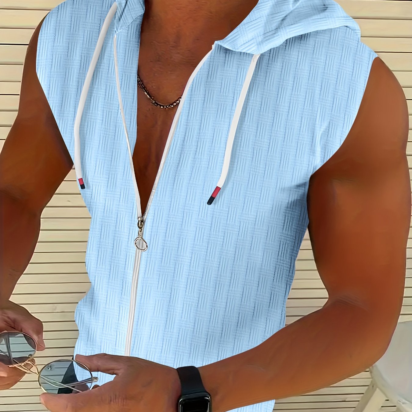 Aldric | Heren mouwloze tanktop met capuchon, zomerse casual pasvorm