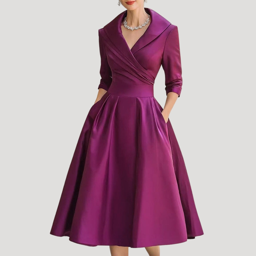 Sylvera | Dames Klassieke Wrap Midi Jurk – Elegante Lente Outfit, Kantoor- & Feestkleding
