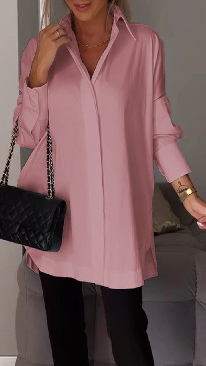 Avale | Hemdbluse mit Reverskragen – Lässige Bluse mit langen Ärmeln, einfarbig, elegant fürs Büro