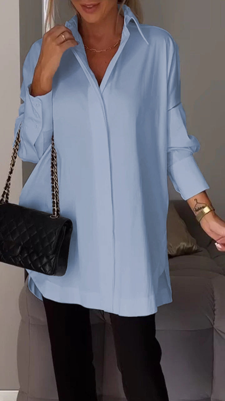 Avale | Hemdbluse mit Reverskragen – Lässige Bluse mit langen Ärmeln, einfarbig, elegant fürs Büro