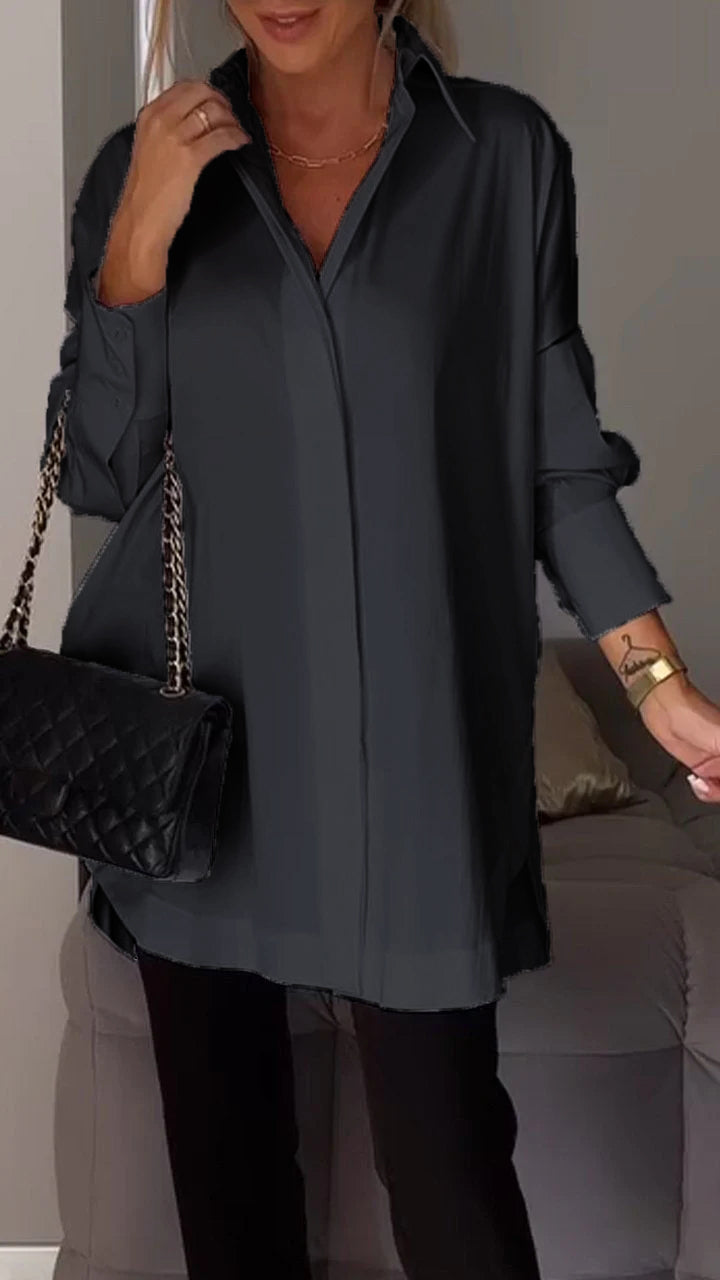 Avale | Hemdbluse mit Reverskragen – Lässige Bluse mit langen Ärmeln, einfarbig, elegant fürs Büro