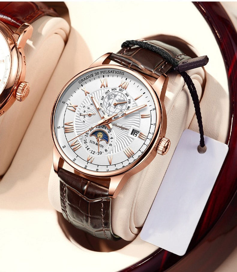 NovaQuartz | Montre homme à quartz lumineuse de haute qualité avec bracelet en cuir