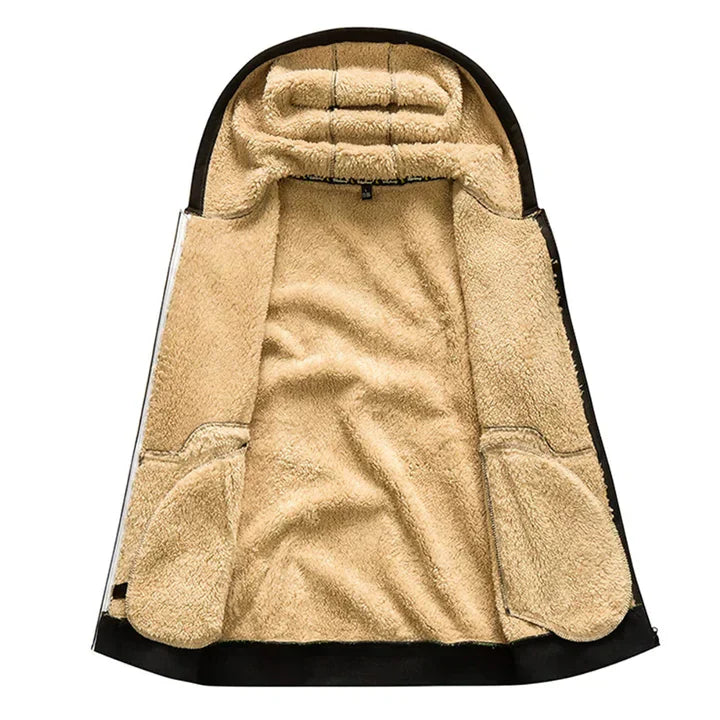 Quillon | Sweat à capuche polaire pour homme avec fermeture éclair et doublure en peau de mouton – Veste d'hiver chaude et décontractée