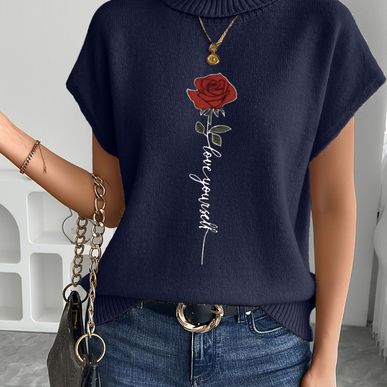 Ienira | Trendy Dames Mouwloos Gebreid Vest met Rozenprint – Losvallende Zomerse Casual Top
