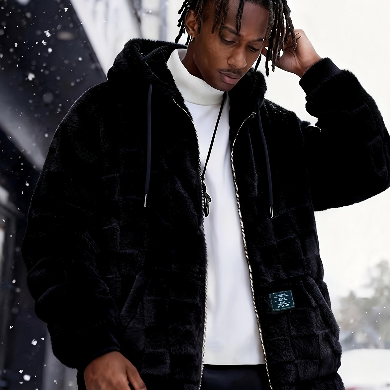 Einarsson | Herenjas met capuchon, warm, pluche, ritssluiting, casual, comfortabel