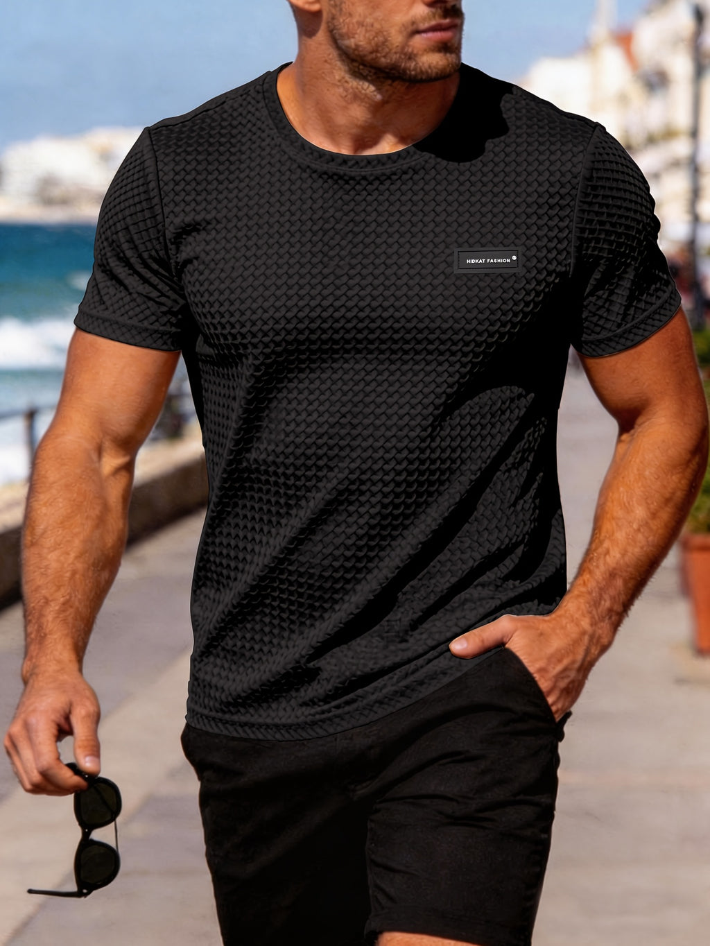 Gavi |Heren ademend sport T-shirt – geruit stretch shirt met korte mouwen