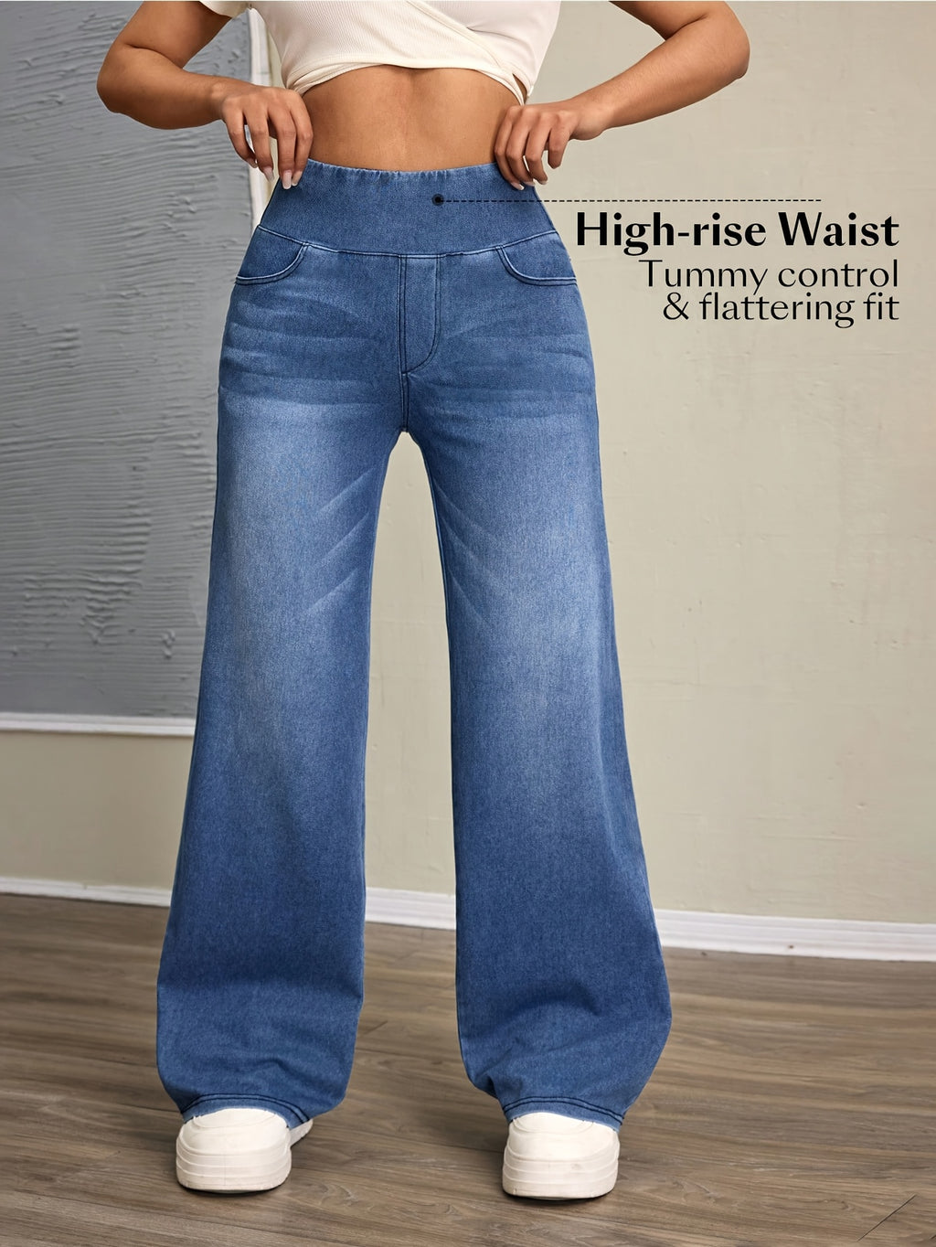 Kaelyra | Damen-Yogahose mit hohem Bund und weitem Bein – Locker, dehnbar, bequem, mit Bauchkontrolle