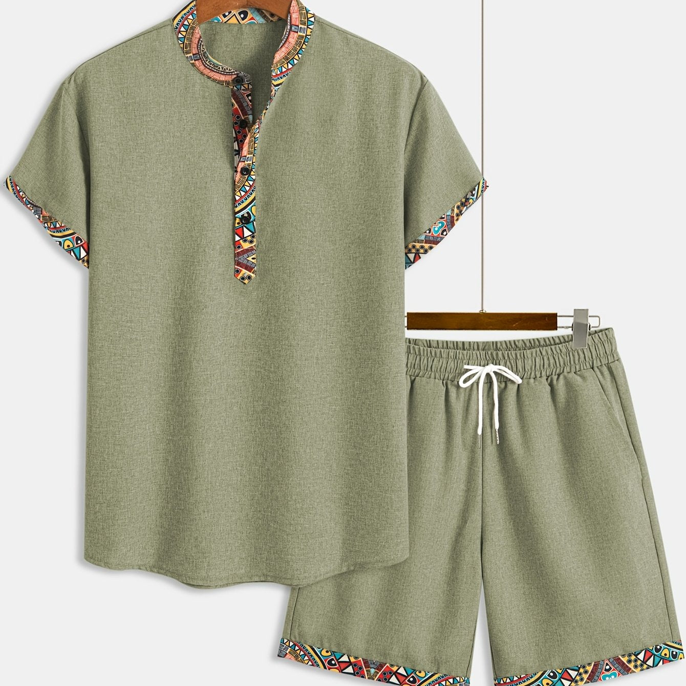 Daryx | Heren zomerset uit twee delen – shirt en short met etnische print en zakken