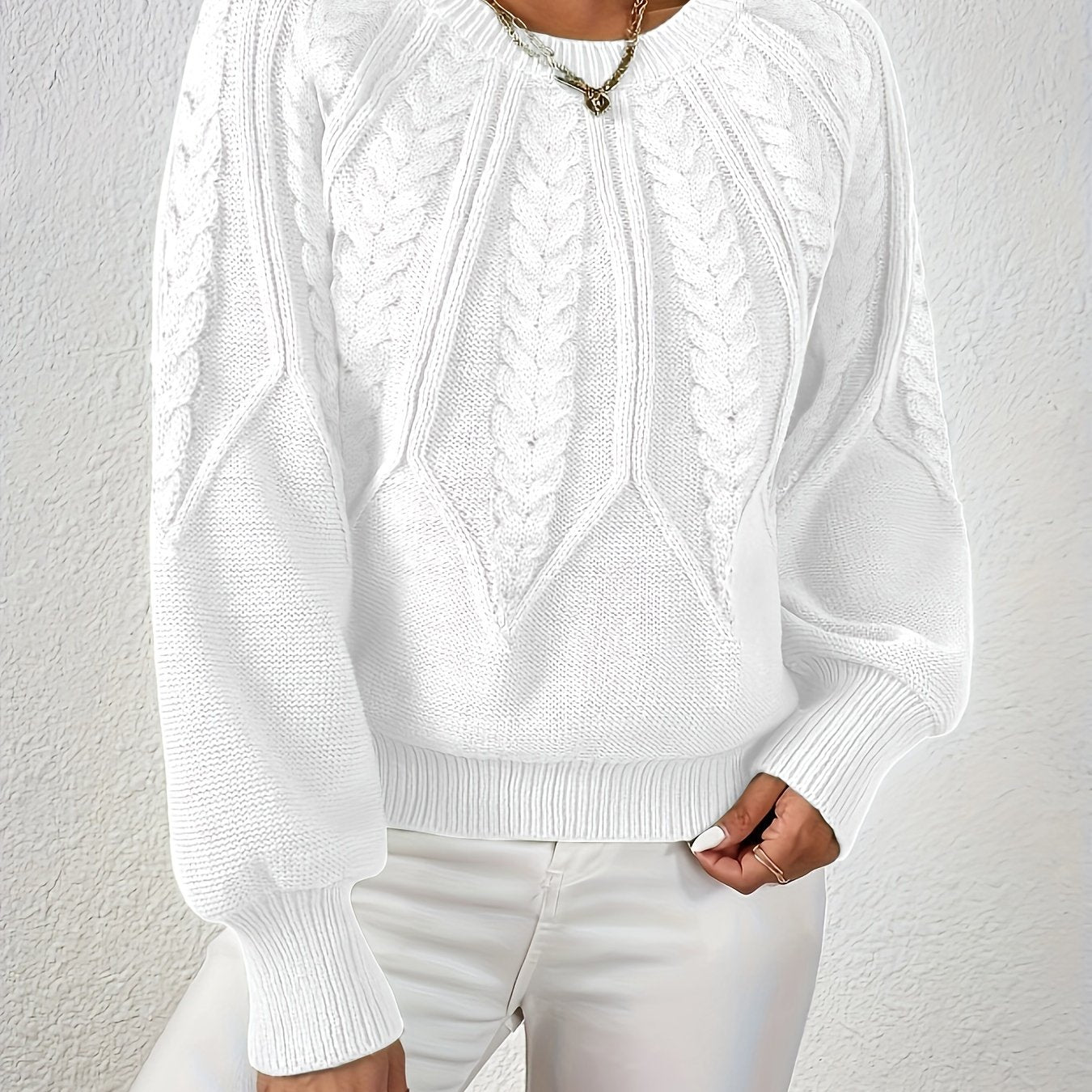 Kalyth | Damen-Zopfstrickpullover mit Laternenärmeln – Elegantes Strickoberteil für Herbst und Winter