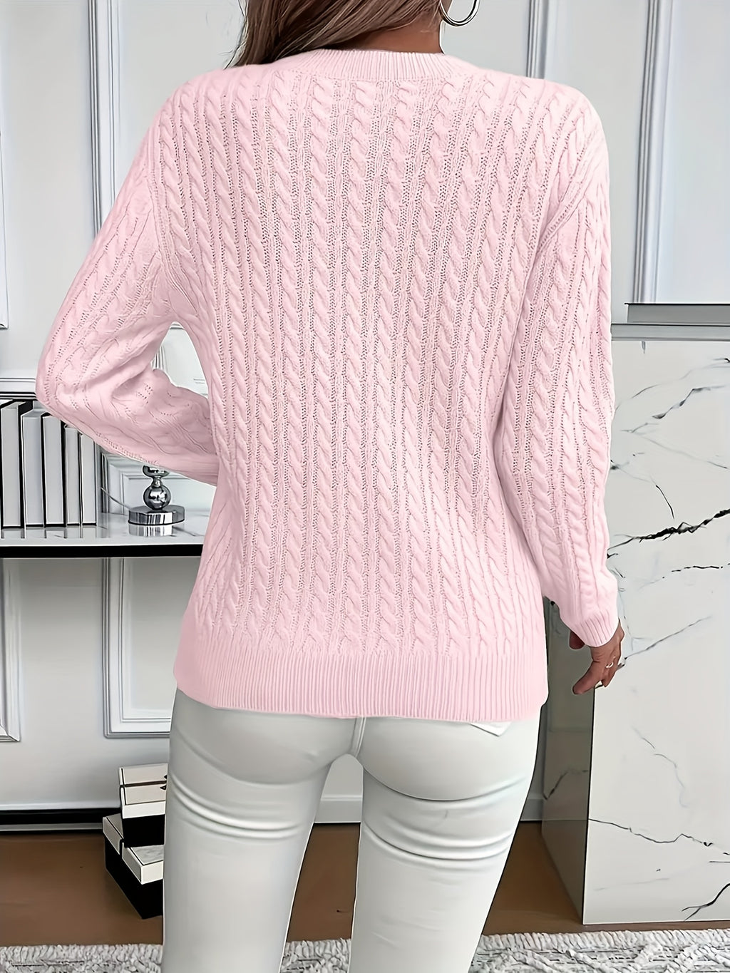 Valeris | Pull en maille torsadée pour femme, col rond – Pull uni élégant, doux et adapté à toutes les saisons