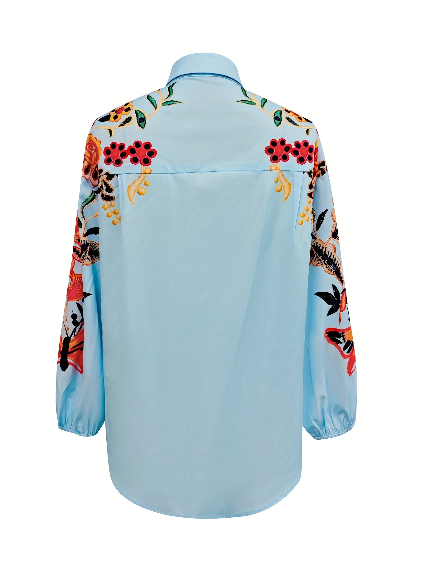 Heliara | Boho geborduurde damesblouse - Knoopoverhemd met lange mouwen en kapselkraag