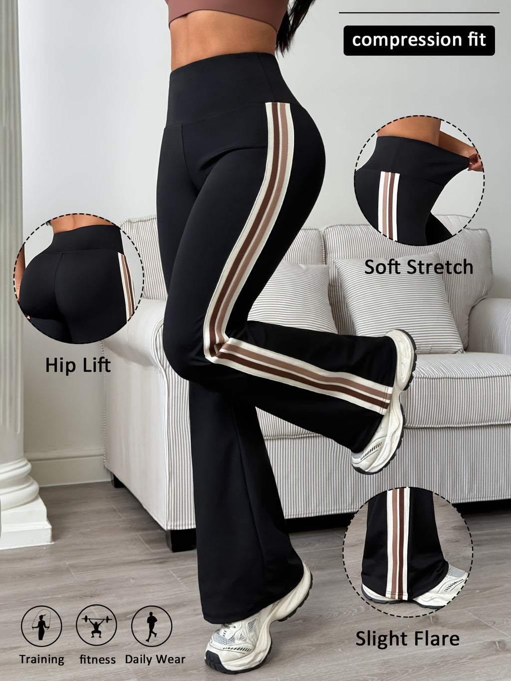 Nivellea | Damesbroek met kleurblokken en strepen – Casual sportieve lange broek