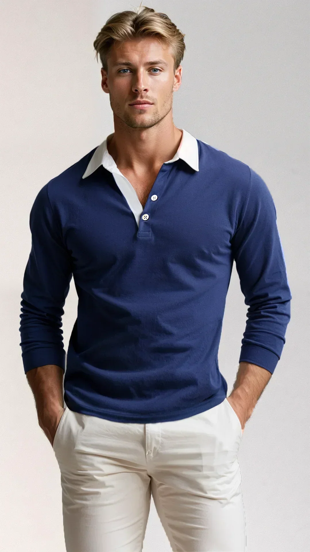 Yvorian | Heren poloshirt met lange mouwen – slim-fit, ademend katoen, casual en stijlvolle werkoutfit