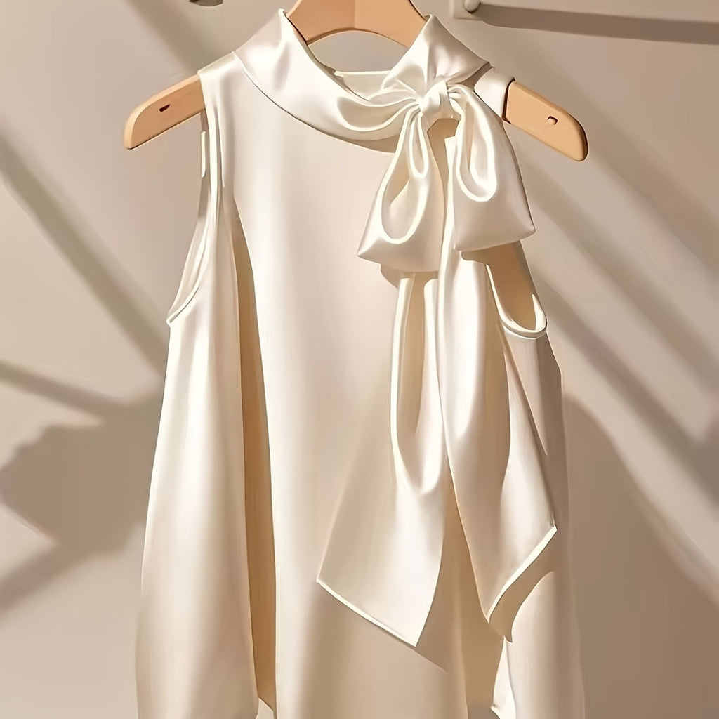 Azae | Mouwloze damesblouse met strik, elegant, effen, ronde hals