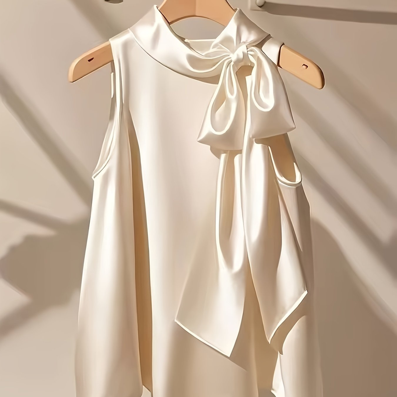 Azae | Mouwloze damesblouse met strik, elegant, effen, ronde hals