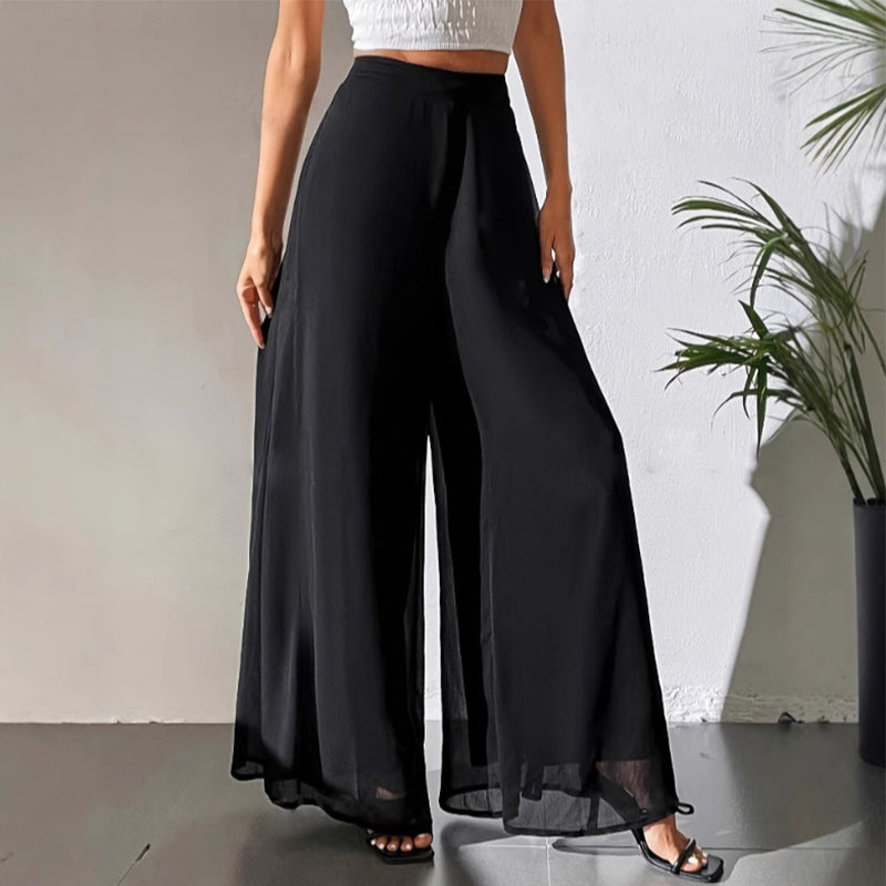 Xirelia | Wijde Chiffon Damesbroek – Luchtige en Zwierige Pantalon Casual Zomerse Palazzo Broek