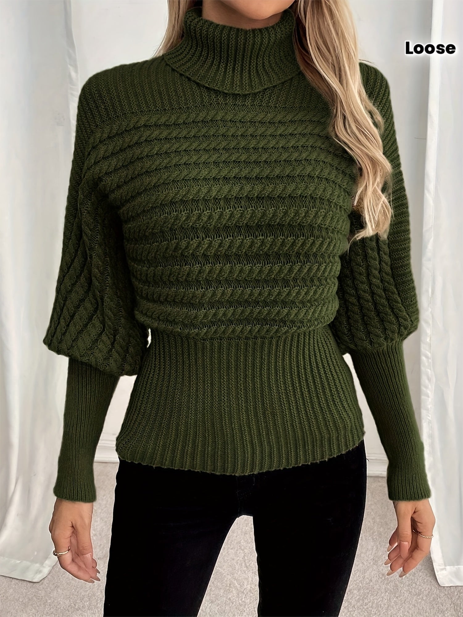 Dagmara | Heren trui met hoge kraag – Losvallend geribd breisel, lange mouwen, wintertop met textuur