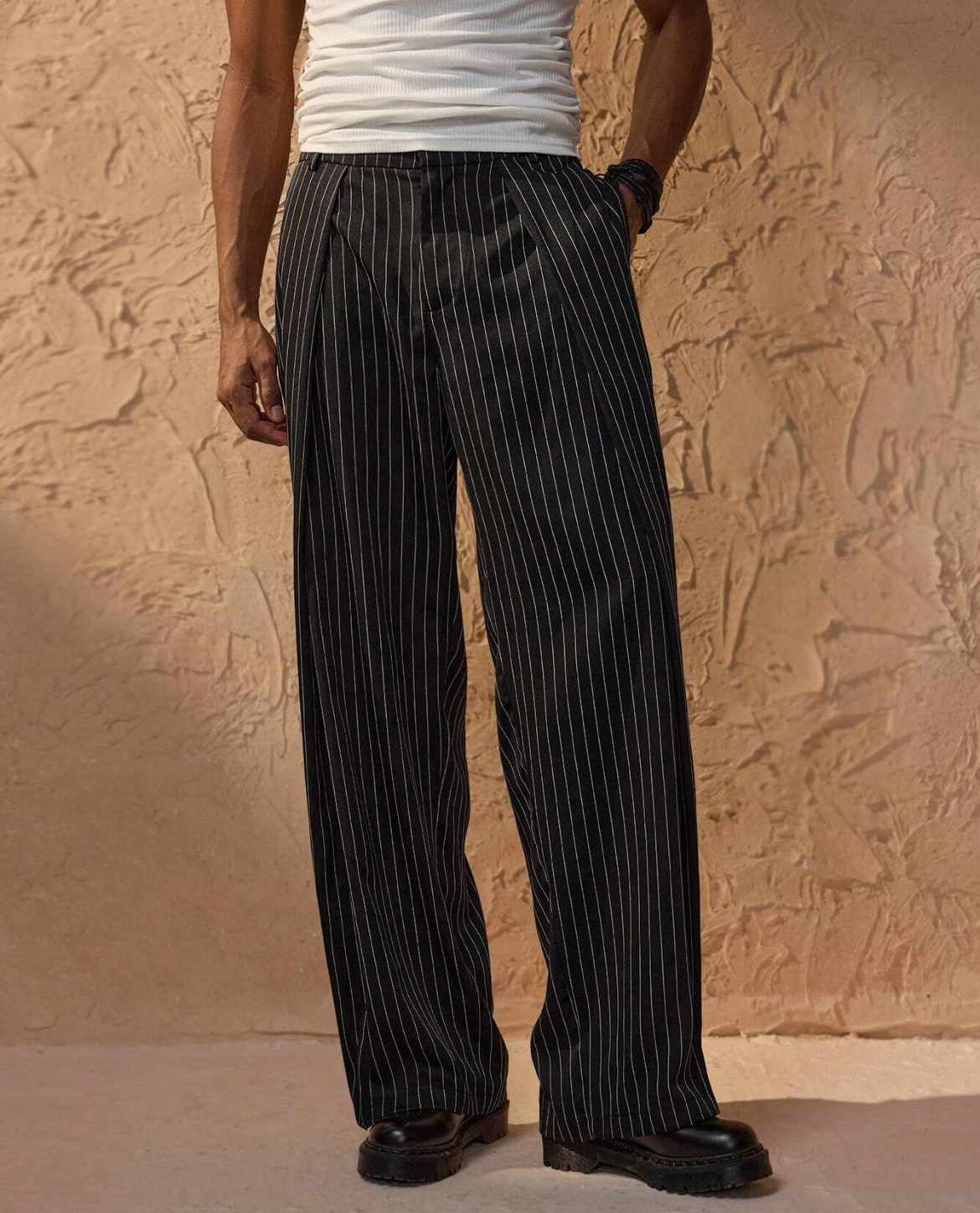 Jorvan | Pantalon large à fines rayures pour homme - Pantalon décontracté pour le bureau, coupe ample, élégant et formel