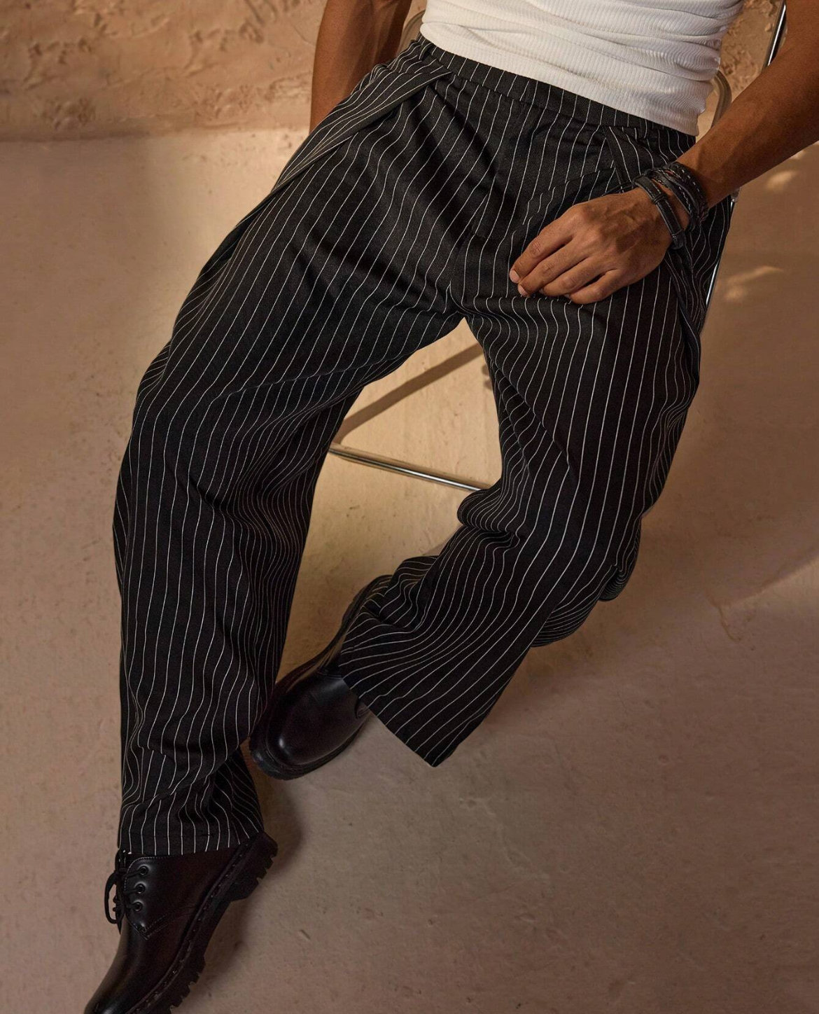 Jorvan | Pantalon large à fines rayures pour homme - Pantalon décontracté pour le bureau, coupe ample, élégant et formel
