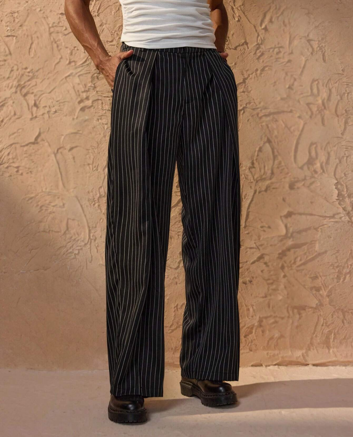 Jorvan | Pantalon large à fines rayures pour homme - Pantalon décontracté pour le bureau, coupe ample, élégant et formel