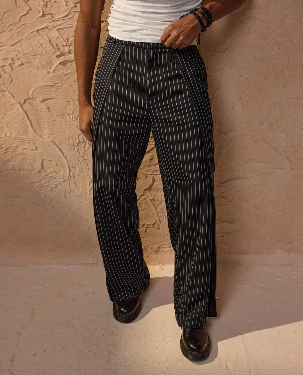 Jorvan | Pantalon large à fines rayures pour homme - Pantalon décontracté pour le bureau, coupe ample, élégant et formel