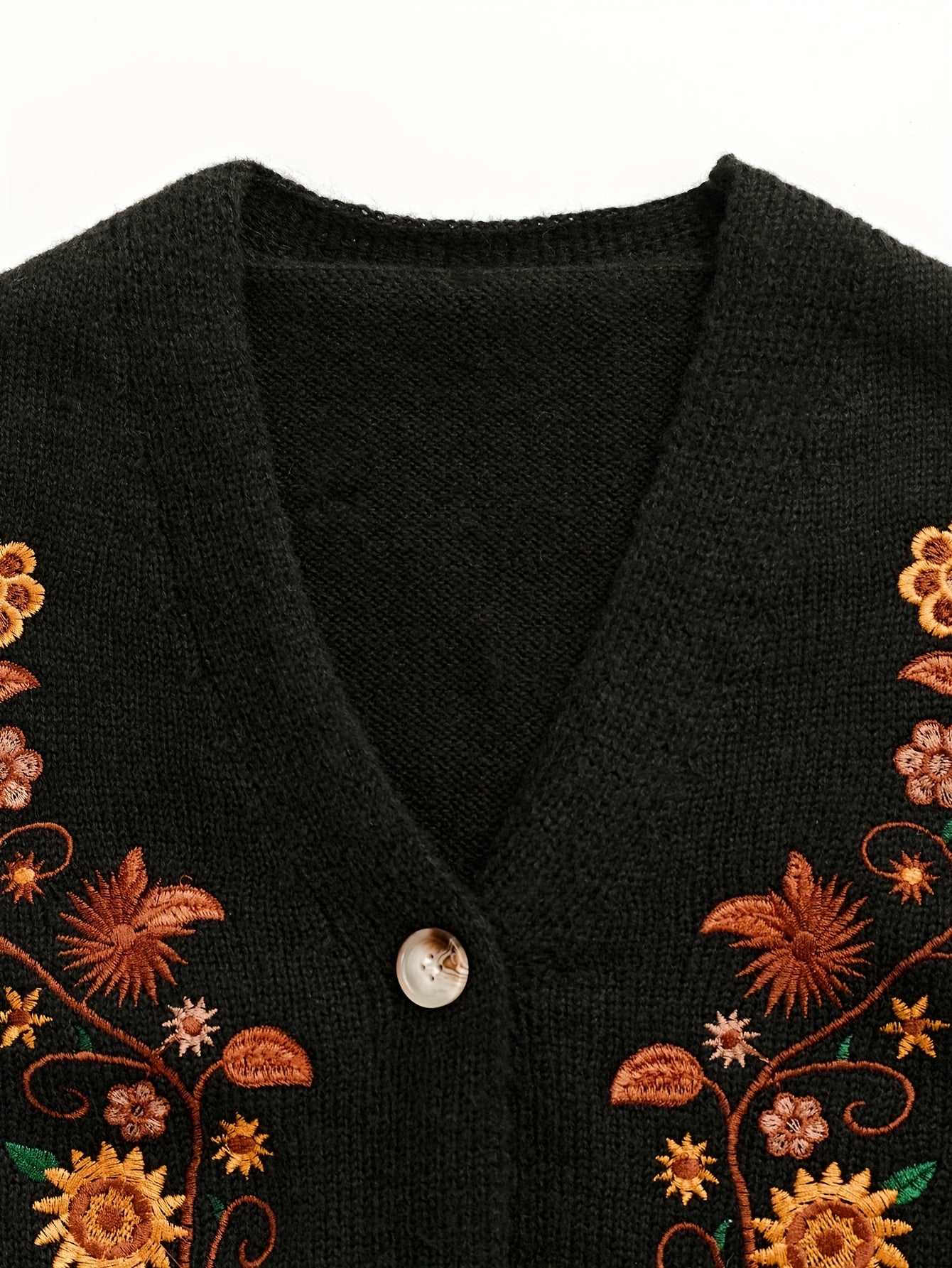 Orinae | Elegante dames cardigan met bloemen – Trui met lange mouwen en V-hals, geborduurd