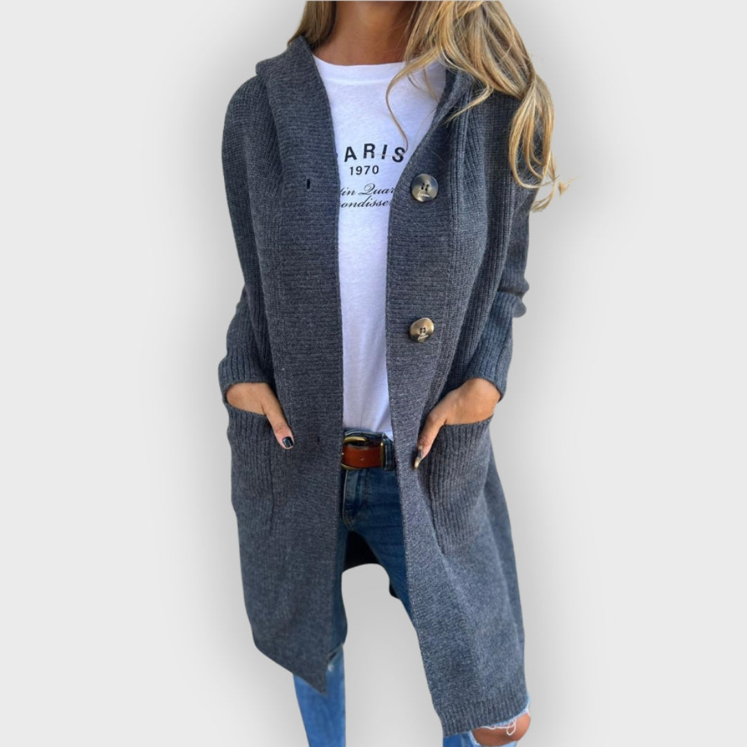 Havelle | Lange Strickjacke für Damen – Weicher Strickpullover mit offener Vorderseite