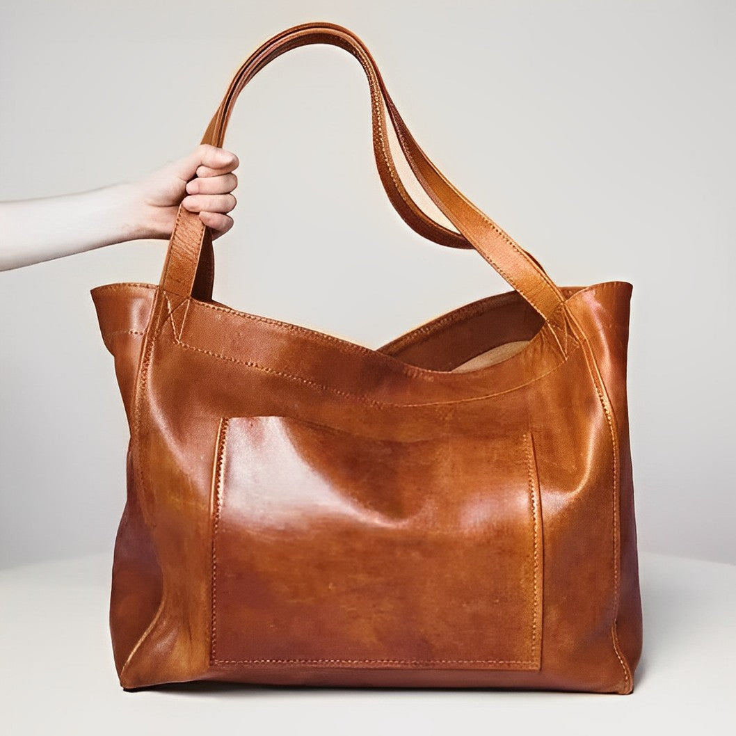 GrandeBag | Grote leren schoudertas voor dames, ruime handtas, casual tas voor dagelijks gebruik