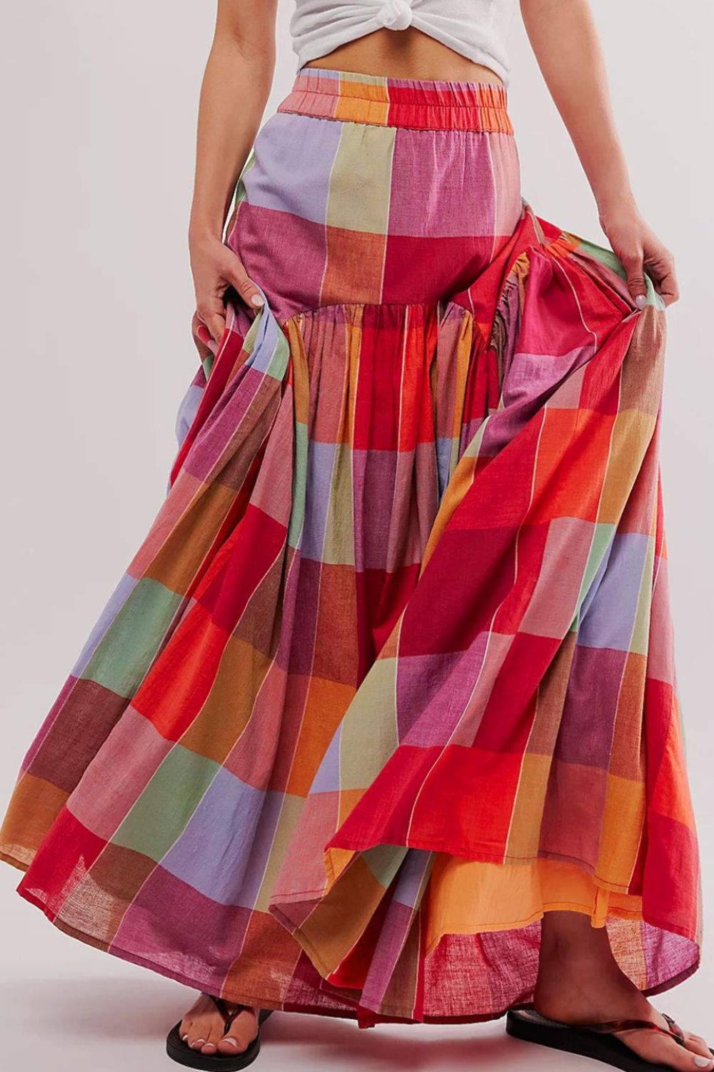 Fyra | Dames color block maxi rok – Hoge taille elastische tailleband