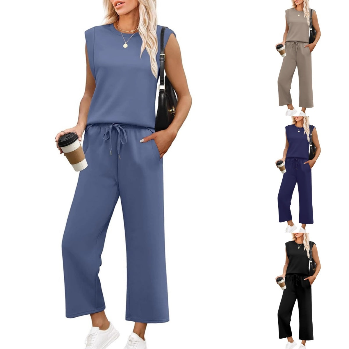 Orlira | Tweedelige set voor dames: casual top met korte mouwen en broek met wijde pijpen