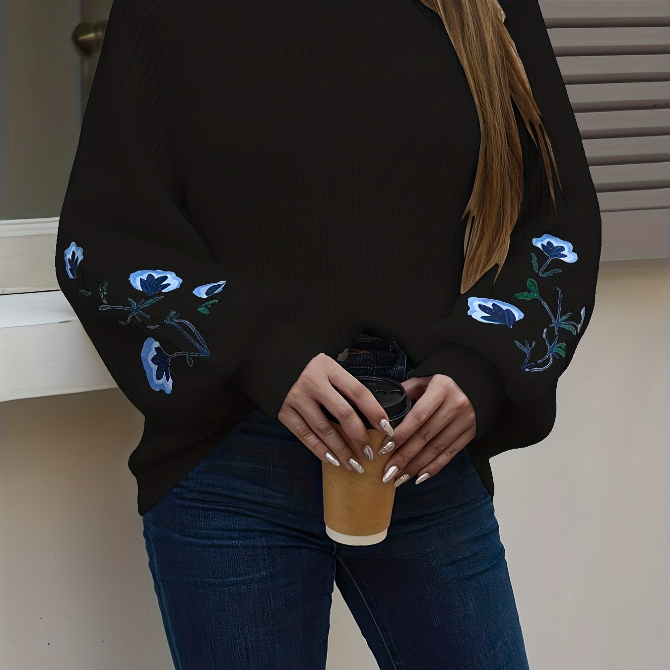 Jessa | Gebreide trui met bloemenborduursel voor dames – pullover
