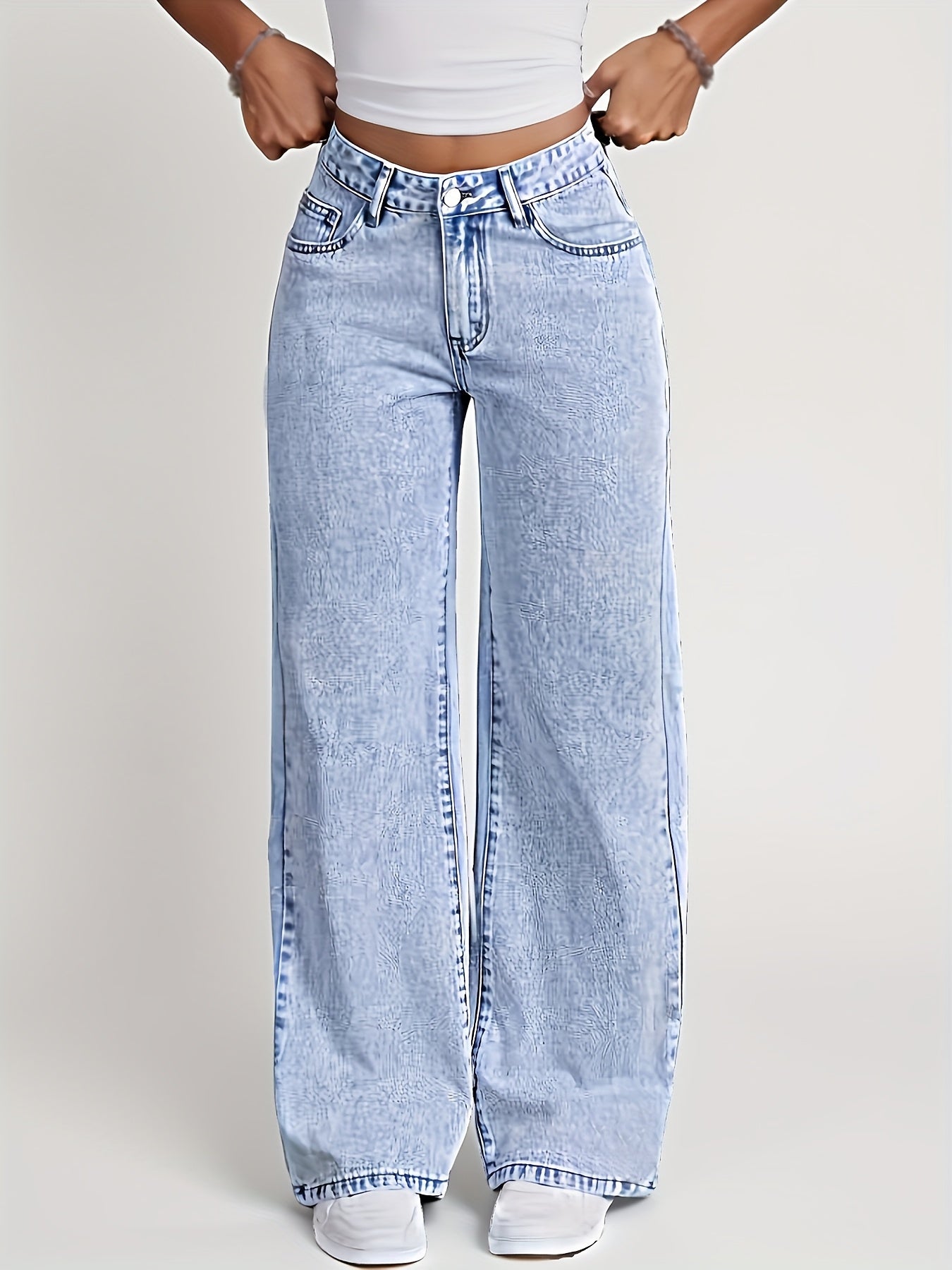 Sylvitha | Damesjeans met rechte pijpen en wijde pijpen – Losse pasvorm, comfortabele casual broek