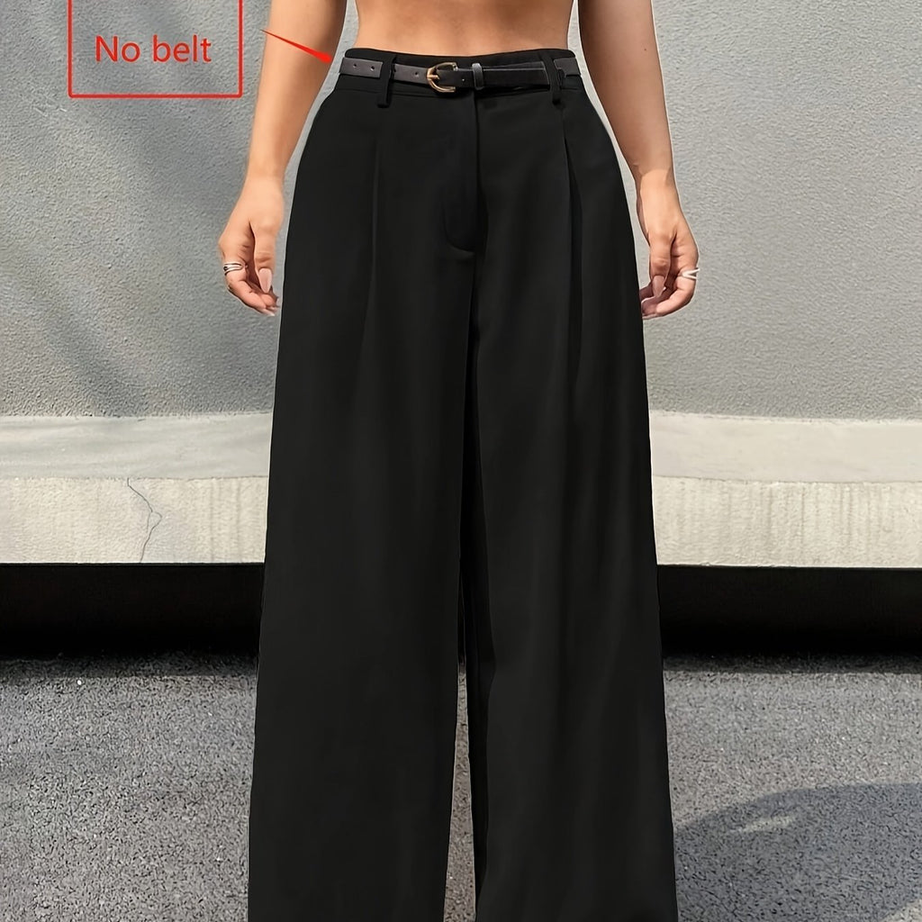 Valenora | Pantalon large taille haute pour femme – Décontracté et élégant, noir, coupe ample, fermeture à bouton et zip