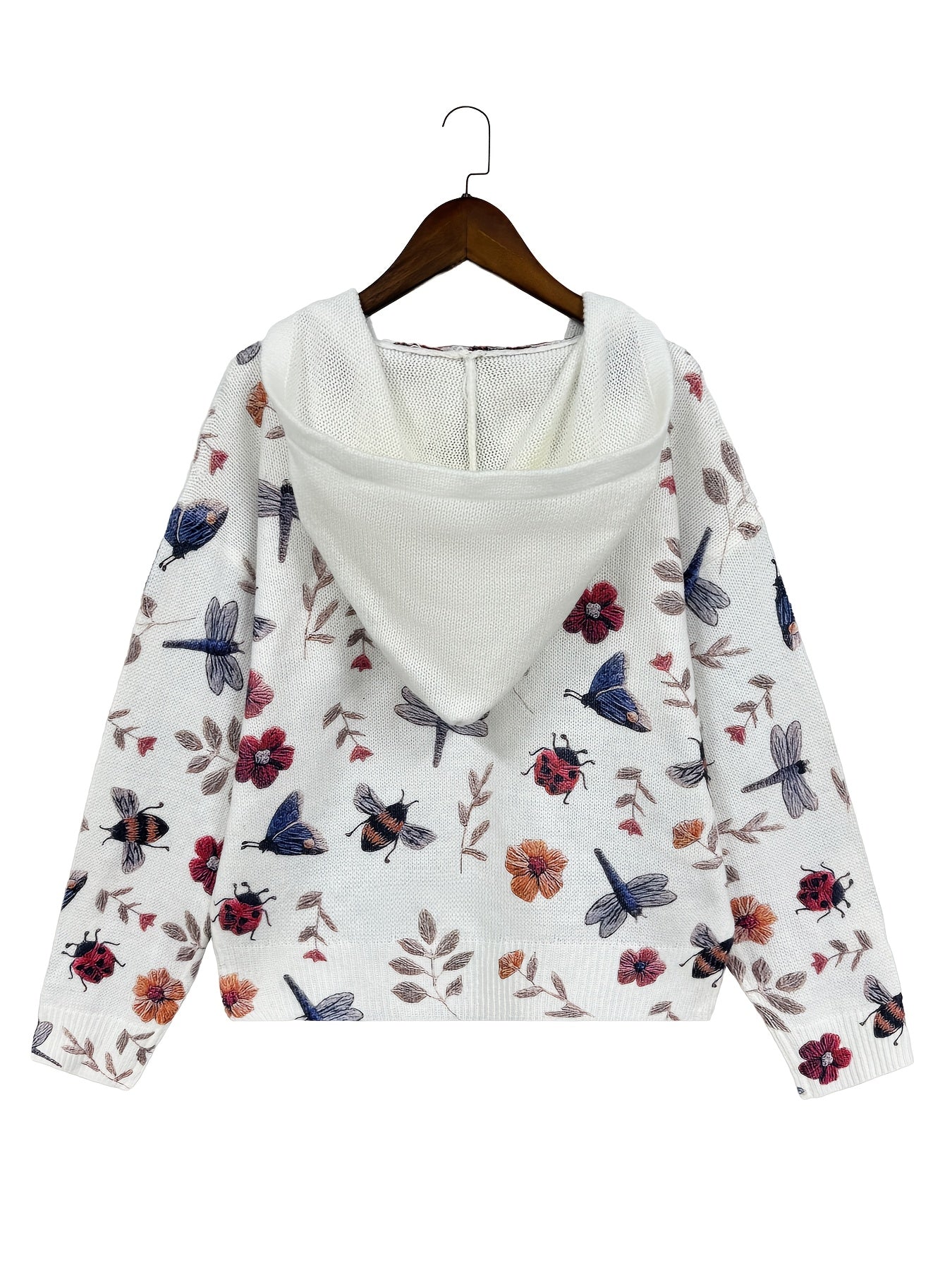 Xyrina | Hoodie met Bloemenprint – Casual Losse Pasvorm, Gebreide Sweater met Capuchon