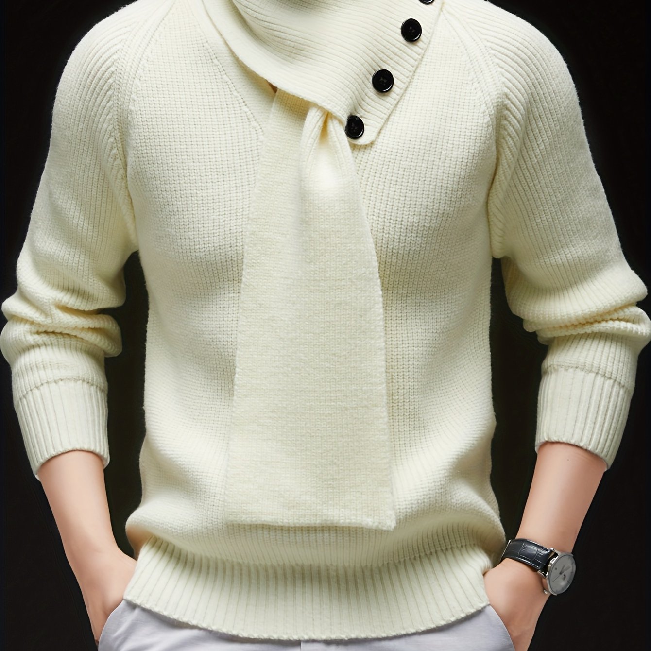 Drayke | Heren  V-hals gebreide trui  Pullover met lange mouwen en afneembare sjaalkraag