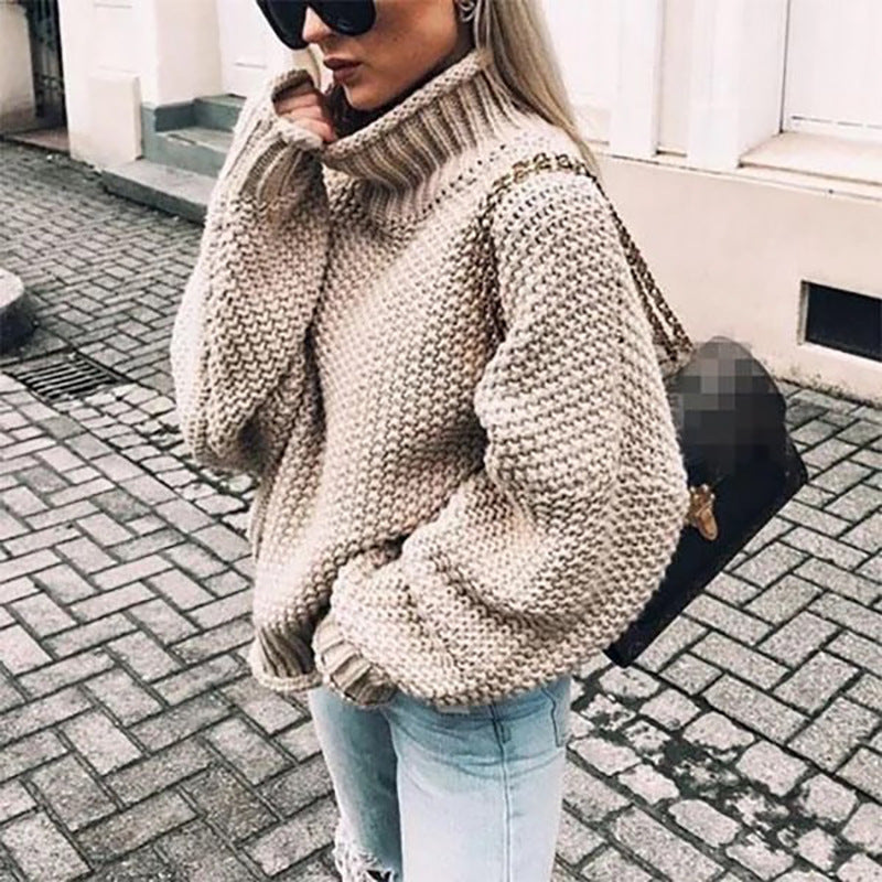 Ronja | Oversized-Rollkragenpullover aus grob gestricktem Material für Damen – Warmer Winterpullover, bequemer Strickpullover