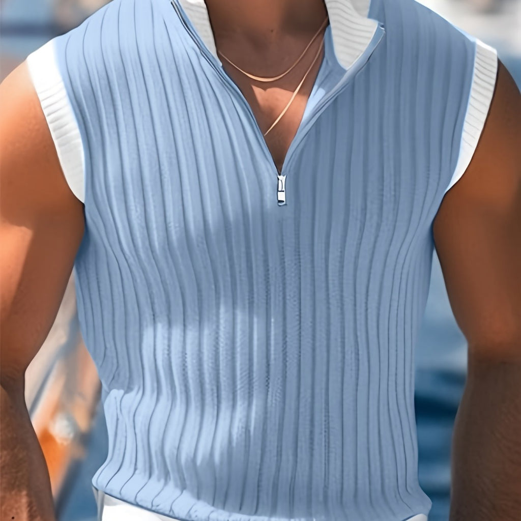 Zyrexon | Mouwloos gebreid vest voor heren – opstaande kraag met rits, slim fit gebreide tanktop