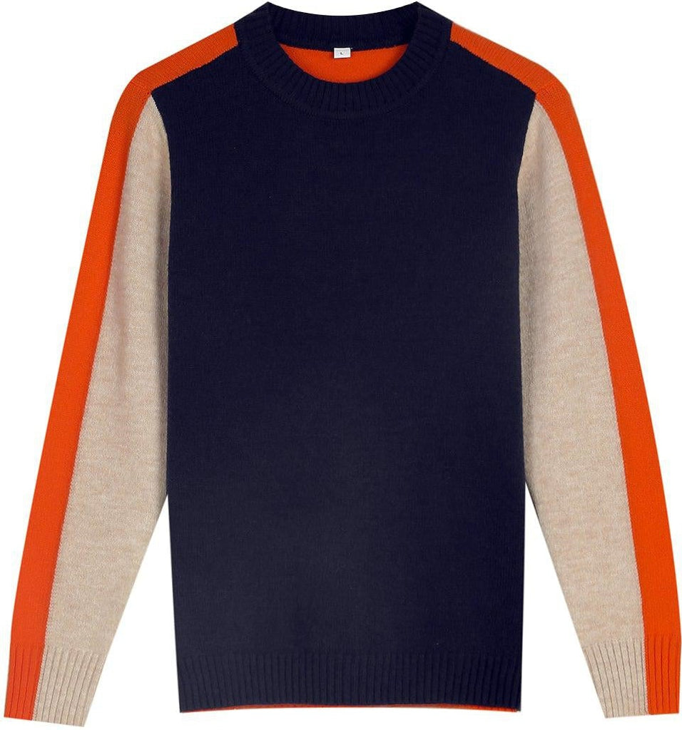 Zelyra | Dames Retro Gestreepte Gebreide Trui – Marineblauw en Oranje, Casual Pullover