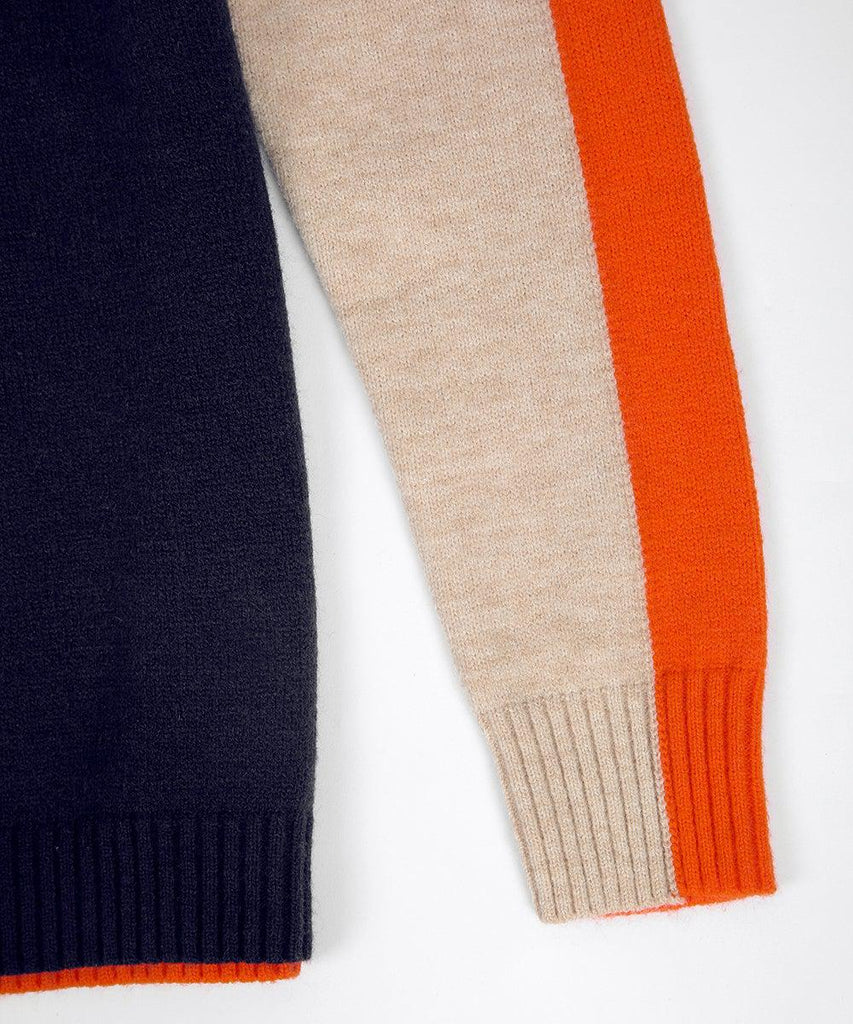 Zelyra | Dames Retro Gestreepte Gebreide Trui – Marineblauw en Oranje, Casual Pullover