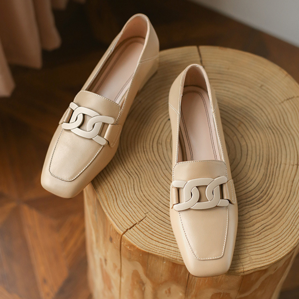 Evrynth | Dames leren loafers - Elegant gespdesign, dikke hakken