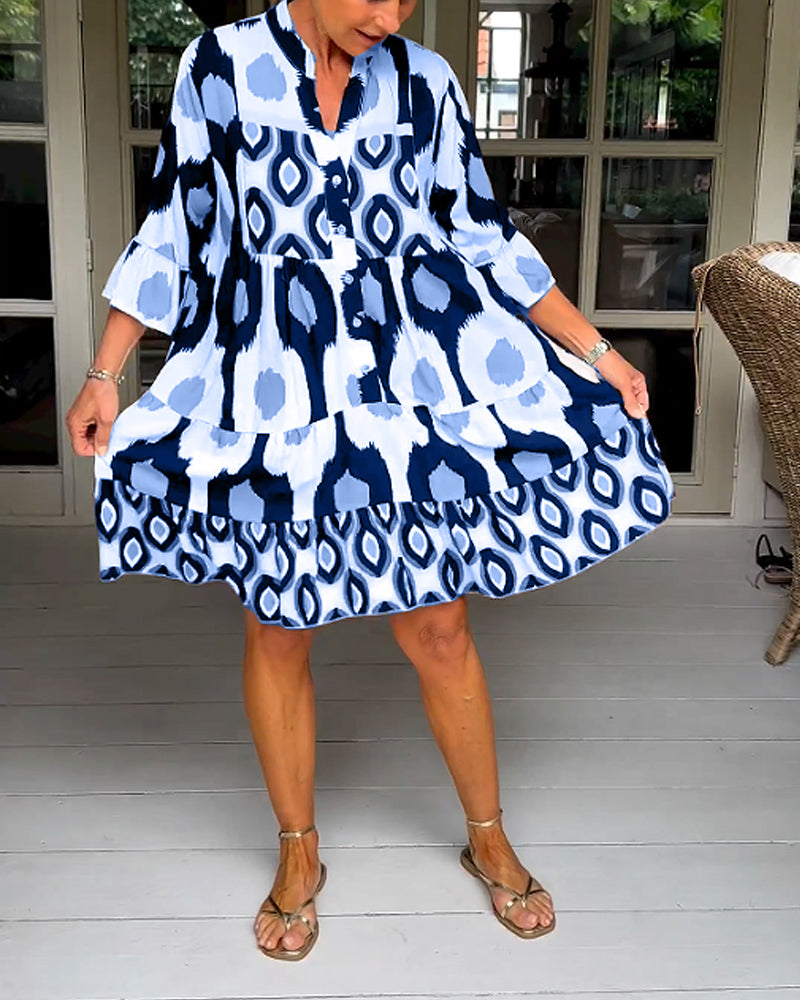 Haryelle | Boho midi-jurk voor dames – Halflange mouwen, zwierige casual zomerjurk