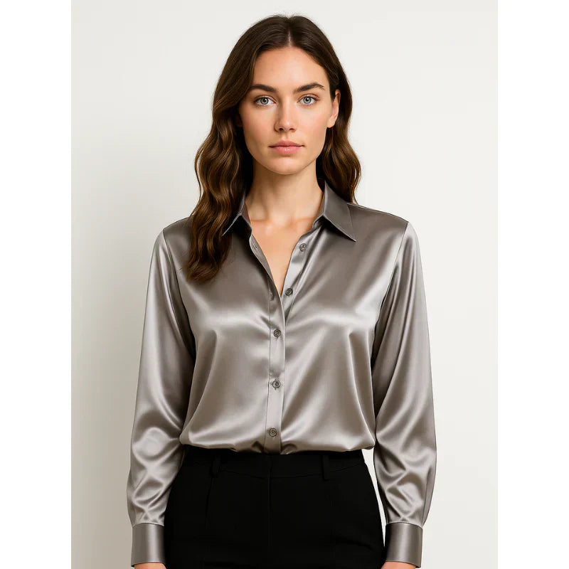 Sylmirae | Satijnen blouse voor dames – Chique top met knopen voor op kantoor